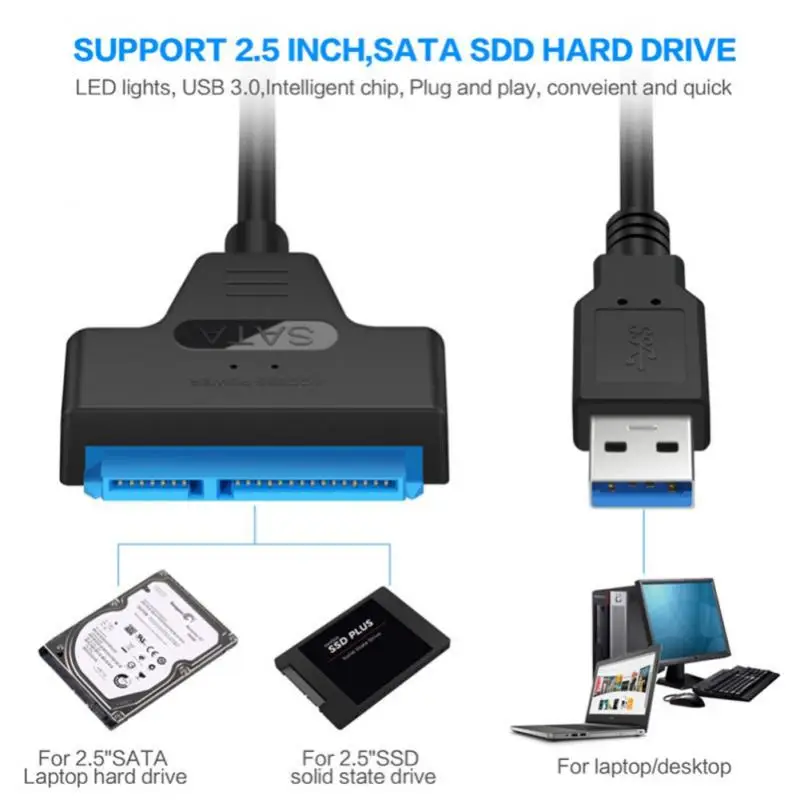 

USB 2.0 To SATA 22pin Cable Adapter Converter HDD SSD Connect Cord Wire for 2.5in Hard Disk Drives for Solid Drive Disk Adapters