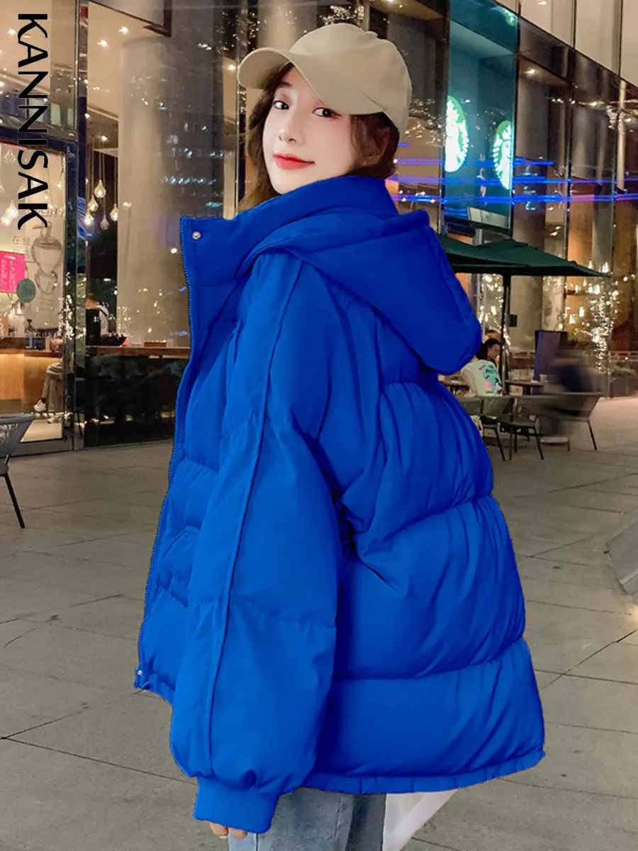 

KANNISAK 2022 New Women Parkas Thick Warm Sustans Puffer Jacket Parka Loose Korean Fashion Loose Winter Long Coats Outerwears