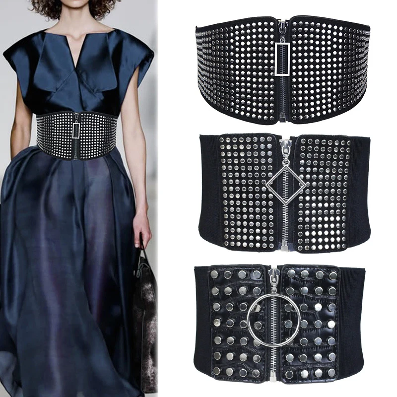 High Waist Wide Rivet Cummerbund Belt Ladies Zipper Dress Decorative Waist Belt Elastic Knitted Black Waistband Slimming Body
High Waist Wide Rivet Cummerbund Belt Ladies Zipper Dress Decorative Waist Belt Elastic Knitted Black Waistband Slimming Body