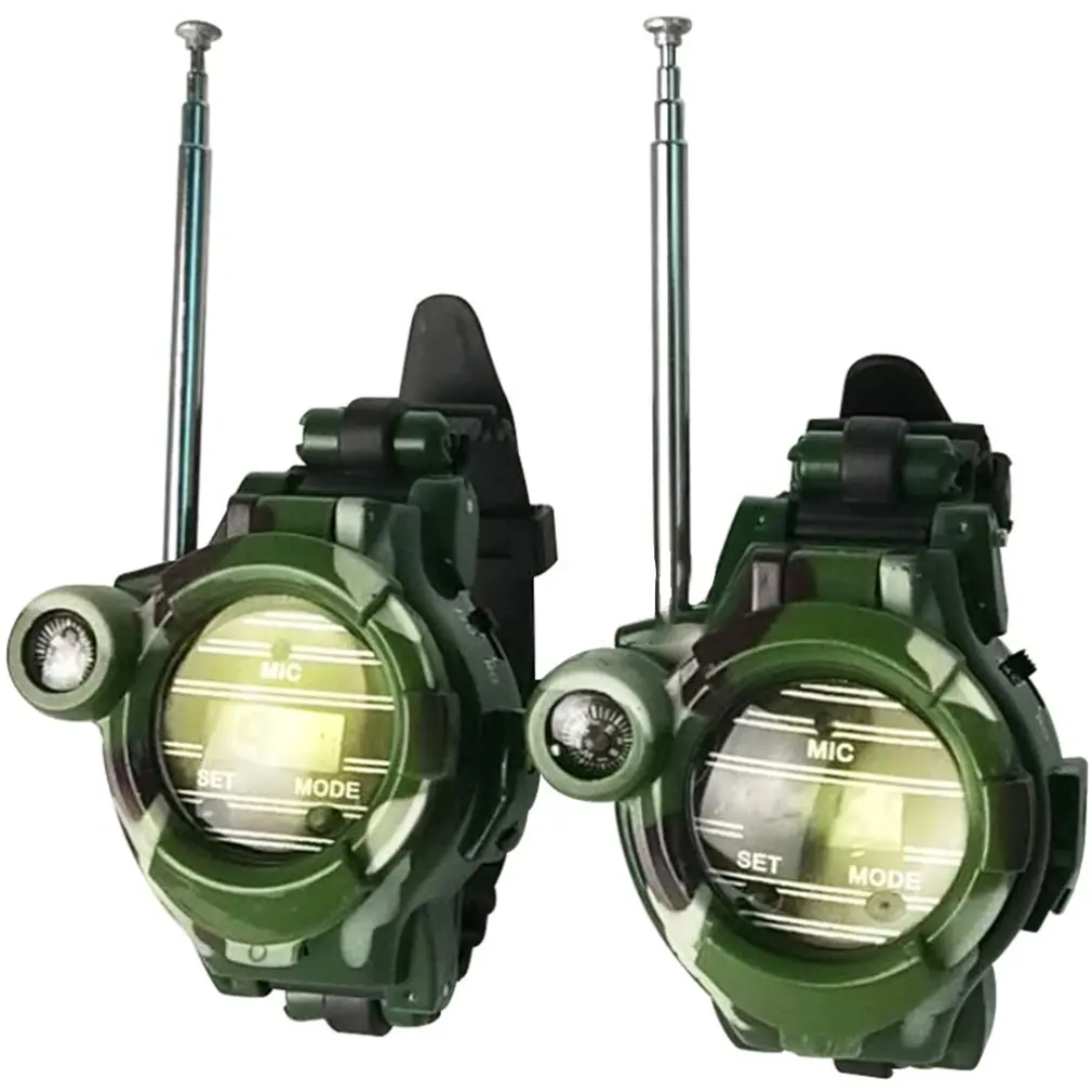 

2pcs Walkie Talkie Portable 7 In 1 Camo Style Walky Talky With Night Light Looking Glass For Camping Ourdoor Tool Children Toy