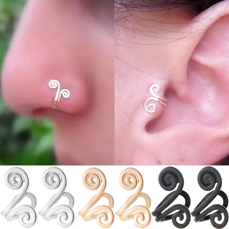 

2pcs Women Ear Clips Earrings Swirl Nose Ear Cuff Earrings Girls Fake Pierced Earlobe Studs No Piercing Earring Jewelry Gifts