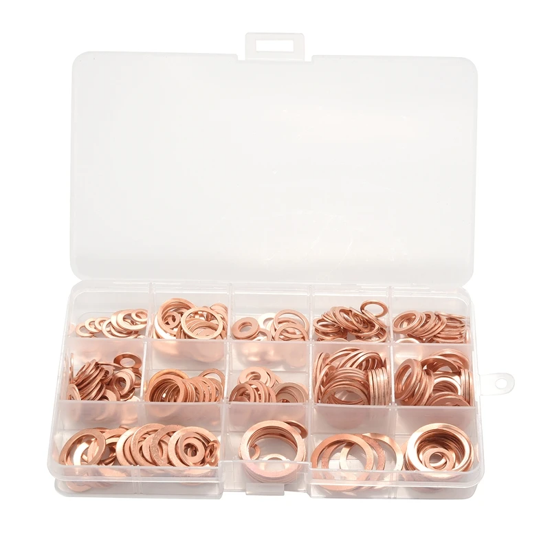 280Pcs Professional Assorted Copper Washer Gasket Set Flat Ring Seal Assortment Kit M5-M20 With Box For Hardware Accessories
280Pcs Professional Assorted Copper Washer Gasket Set Flat Ring Seal Assortment Kit M5-M20 With Box For Hardware Accessories