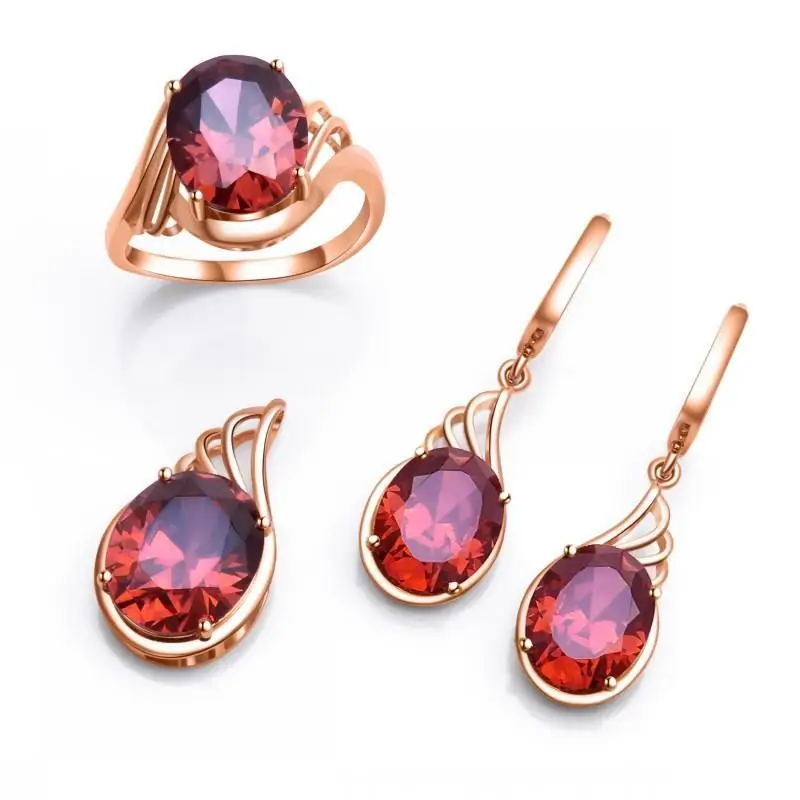 

14K Rose gold long ruby jewelry set earrings for women classic original palace style luxury charm 585 purple gold wedding rings