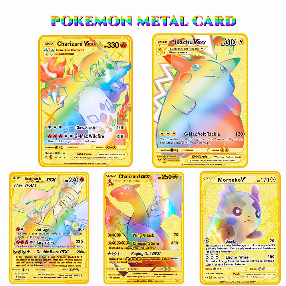 English Pokemon Cards Metal Pokemon Letters Charizard Pikachu Mewtwo Vmax Metal Card Anime Game Collection Card Gifts for Kids
English Pokemon Cards Metal Pokemon Letters Charizard Pikachu Mewtwo Vmax Metal Card Anime Game Collection Card Gifts for Kids