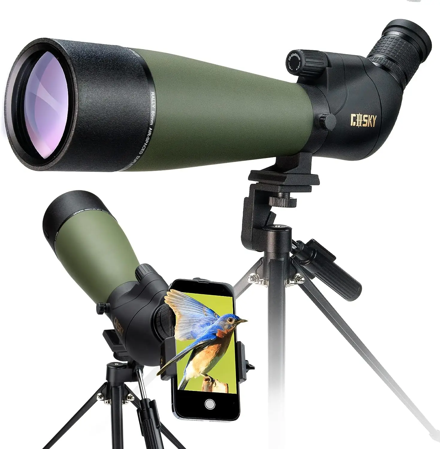 

Updated 20-60x80 Spotting Scope with Tripod, Carrying Bag - BAK4 Angled Scope for Target Shooting Hunting Bird Watching Wildlife