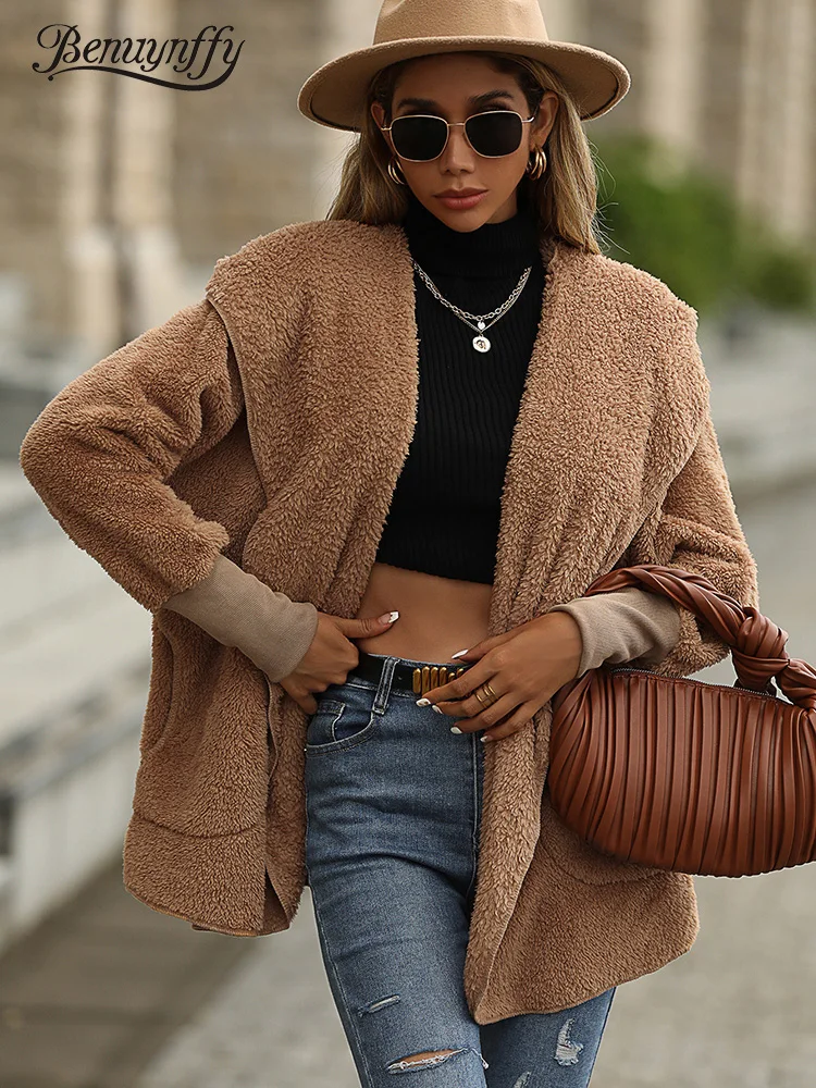 Benuynffy Solid Hooded Long Sleeve Teddy Jacket Women Autumn Casual Open Front Pocket Loose Coat 2022 Ladies Fashion Outwear
Benuynffy Solid Hooded Long Sleeve Teddy Jacket Women Autumn Casual Open Front Pocket Loose Coat 2022 Ladies Fashion Outwear