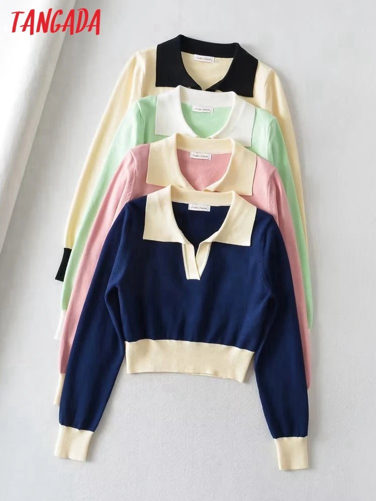 Женский трикотажный свитер с отложным воротником и длинным рукавом
Женский трикотажный свитер с отложным воротником и длинным рукавом