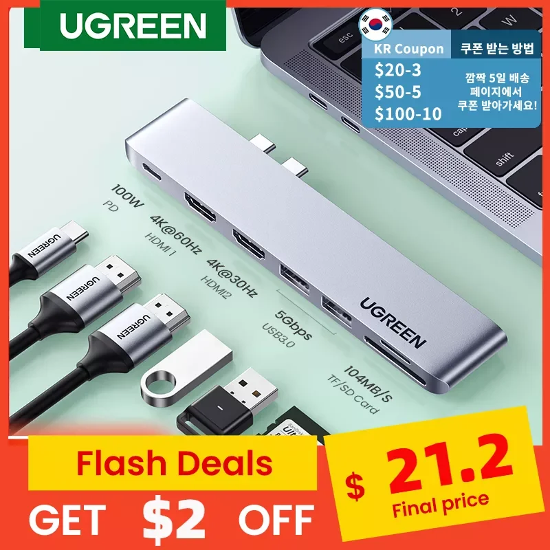 U-G-REEN USB C HUB Dual Type-C to Multi USB 3.0 4K HDMI for MacBook Pro Air Adapter Thunderbolt 3 Dock USB C 3.1 Port Type C HUB
U-G-REEN USB C HUB Dual Type-C to Multi USB 3.0 4K HDMI for MacBook Pro Air Adapter Thunderbolt 3 Dock USB C 3.1 Port Type C HUB
