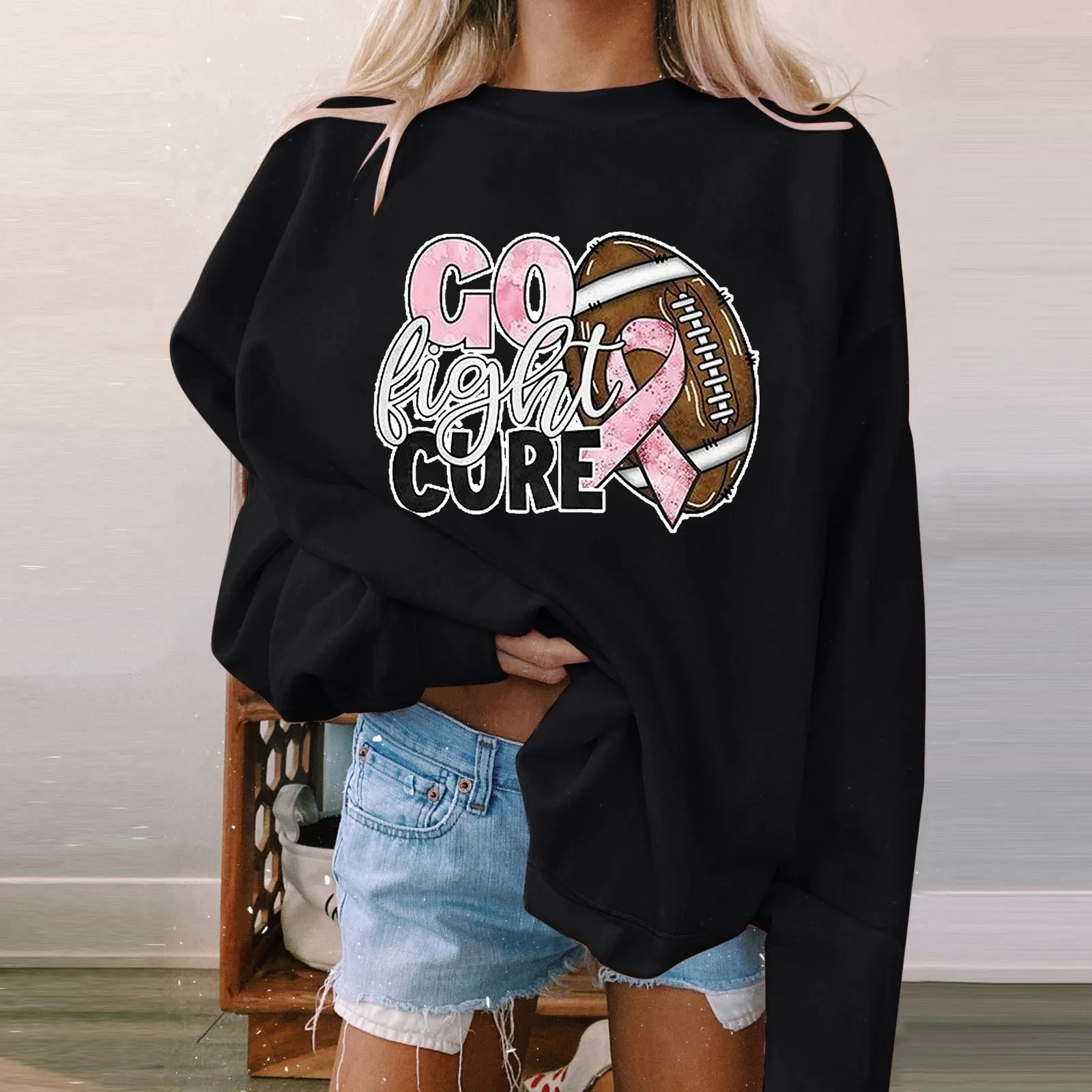 Women's Breast Cancer Pink Ribbon Combination Logo Long Sleeve Round Neck Sweatshirt Go Fight Cure Letter Print Women Clothes
Women's Breast Cancer Pink Ribbon Combination Logo Long Sleeve Round Neck Sweatshirt Go Fight Cure Letter Print Women Clothes