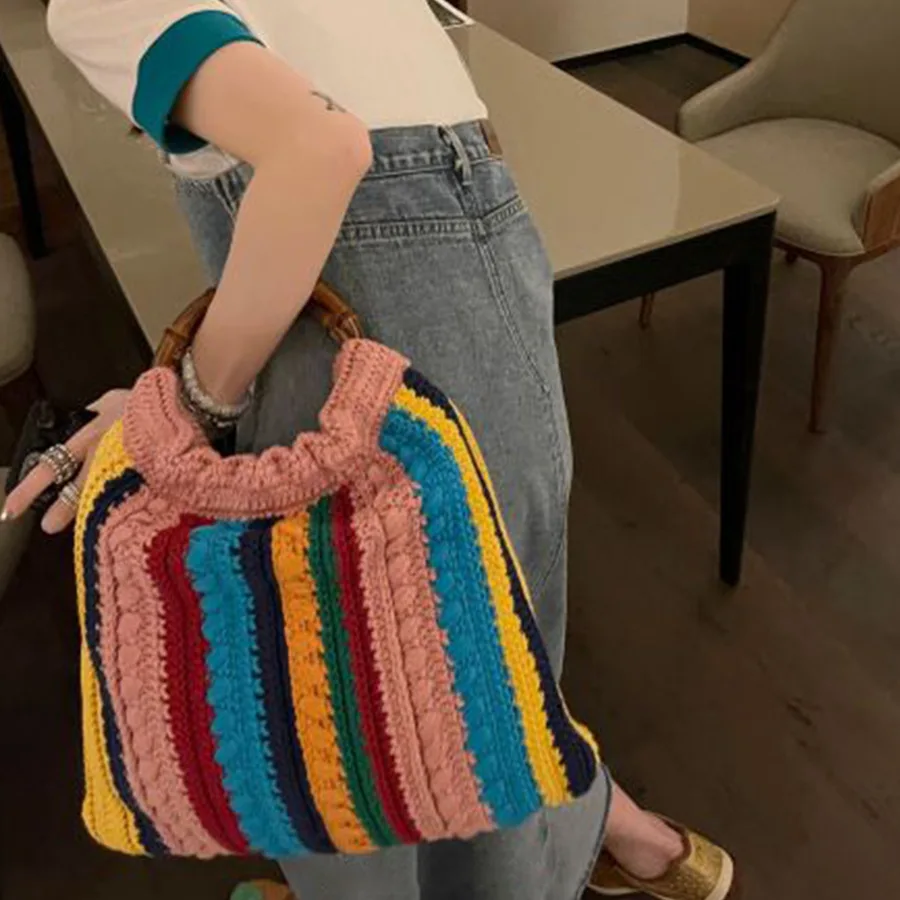 Crochet Hand-woven Handbags Women Hollow Cotton Woven Shoulder Bag 2022 New Lady Fashion Vintage Shopper Top-Handle Bag Purses
Crochet Hand-woven Handbags Women Hollow Cotton Woven Shoulder Bag 2022 New Lady Fashion Vintage Shopper Top-Handle Bag Purses