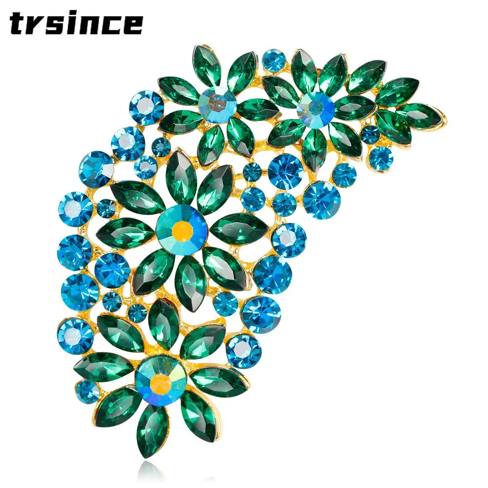 

Luxury Large Size Coloured Rhinestone Feather Brooch Fashion Brooches for Woman Elegant Corsage Crystal Accessory Jewelry