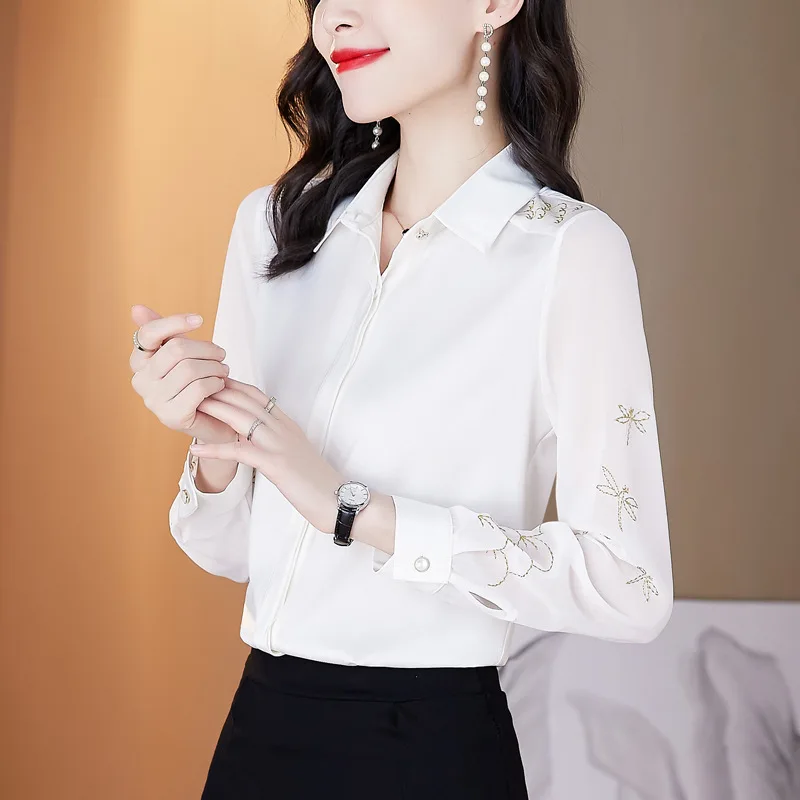 New Embroidered Long-sleeved Professional Shirt Lapel Chiffon Design Temperament Top Solid Slim Fit All-match White Shirt Women
New Embroidered Long-sleeved Professional Shirt Lapel Chiffon Design Temperament Top Solid Slim Fit All-match White Shirt Women