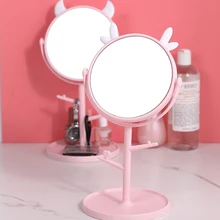 Cat Ear Round Mirror HD Desktop Rotating Makeup Mirror Dressing Table Creative Simple Beauty Princess Mirror