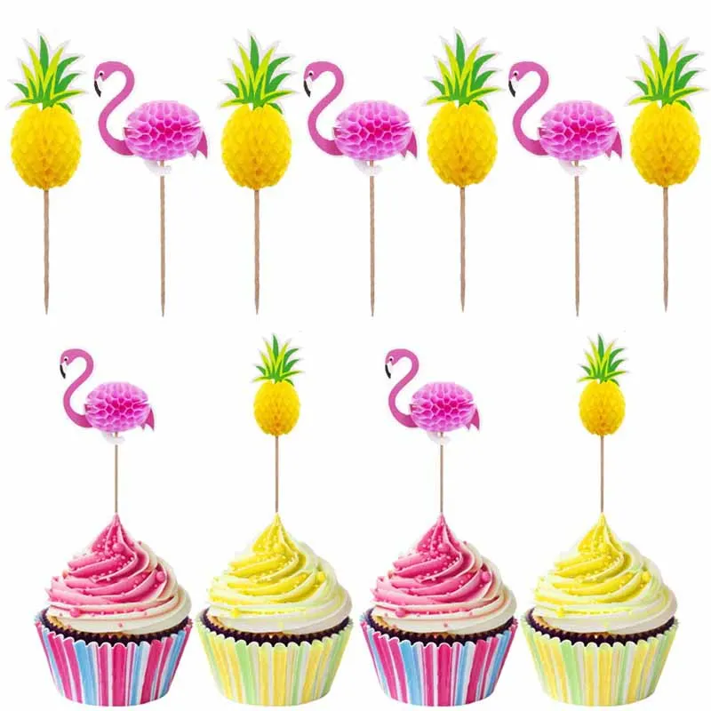 

10Pcs Flamingo Cupcake Toppers Cocktail Picks Pineapple Cake Decoration for Luau Hawaii Birthday Wedding Beach Party