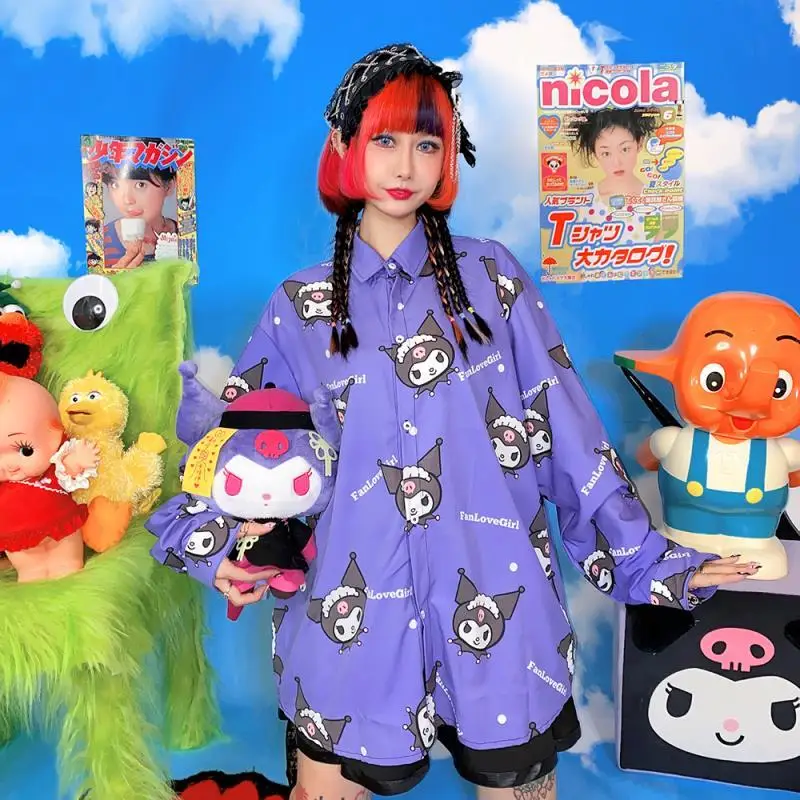 Original Sanrio Kuromi Shirt Short Sleeve Cartoon Print Harajuku Cartoon Loose Street All-Match Long-Sleeved Blouse Girl Gift
Original Sanrio Kuromi Shirt Short Sleeve Cartoon Print Harajuku Cartoon Loose Street All-Match Long-Sleeved Blouse Girl Gift