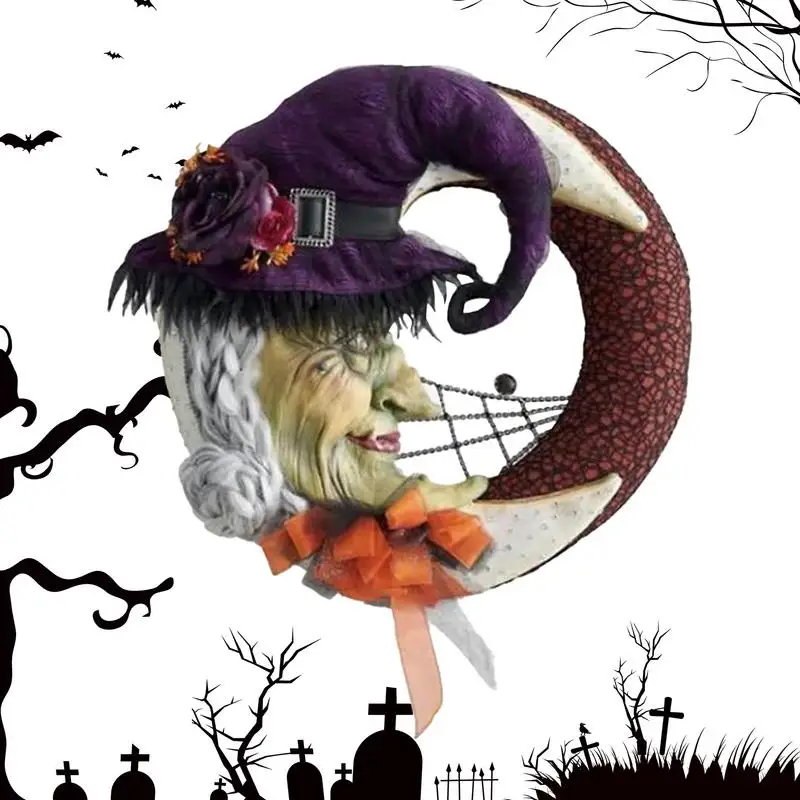 

Halloween Wreaths Festive Garland Ornament With Witch Moon Ring Wreath Supplies Favors Decorations For Wall Garden Porch Yard