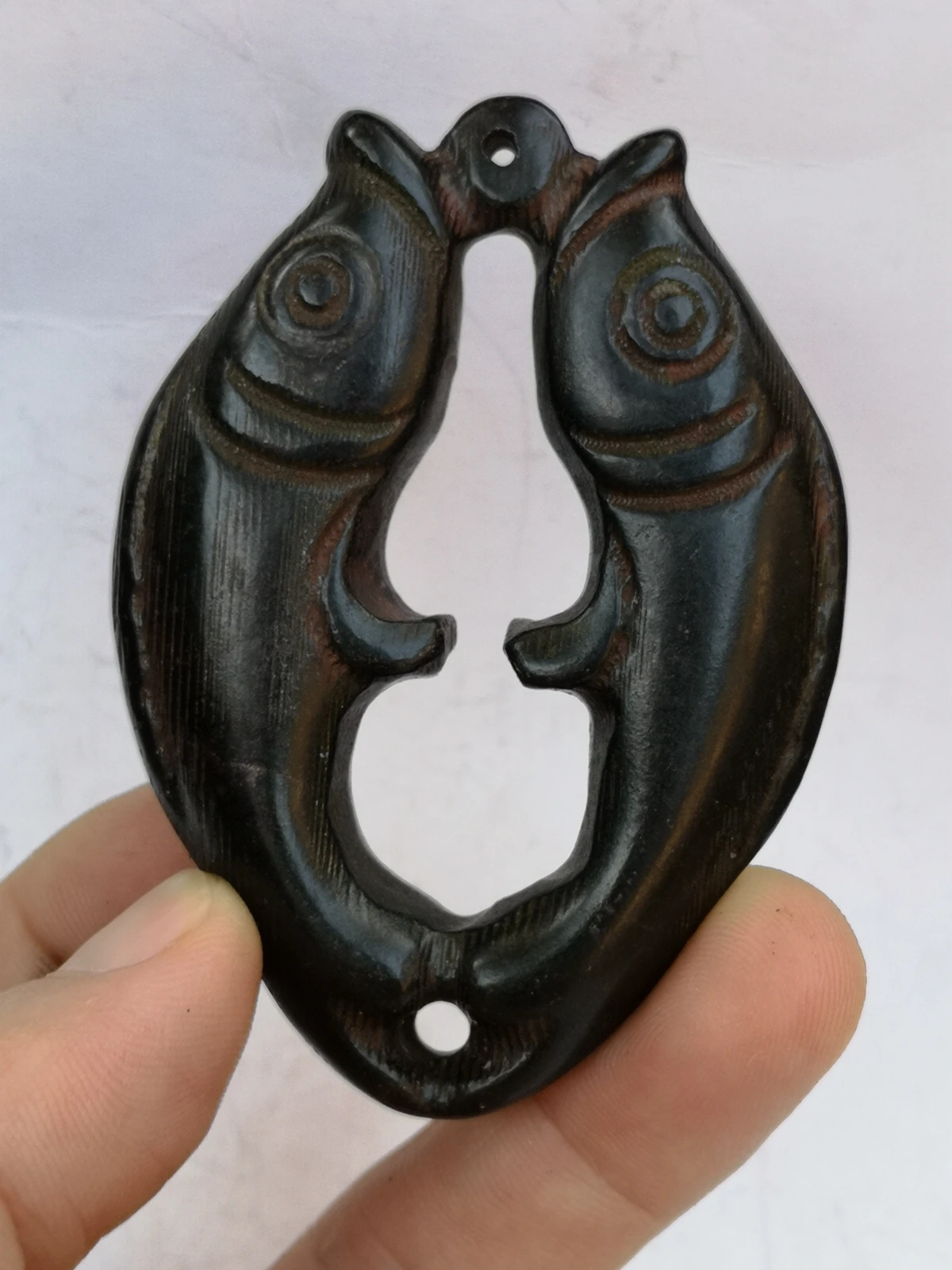 1919 Collection Chinese Hongshan Culture Black Magnet Jade carving Two Fish Pendant Ornament gift
1919 Collection Chinese Hongshan Culture Black Magnet Jade carving Two Fish Pendant Ornament gift