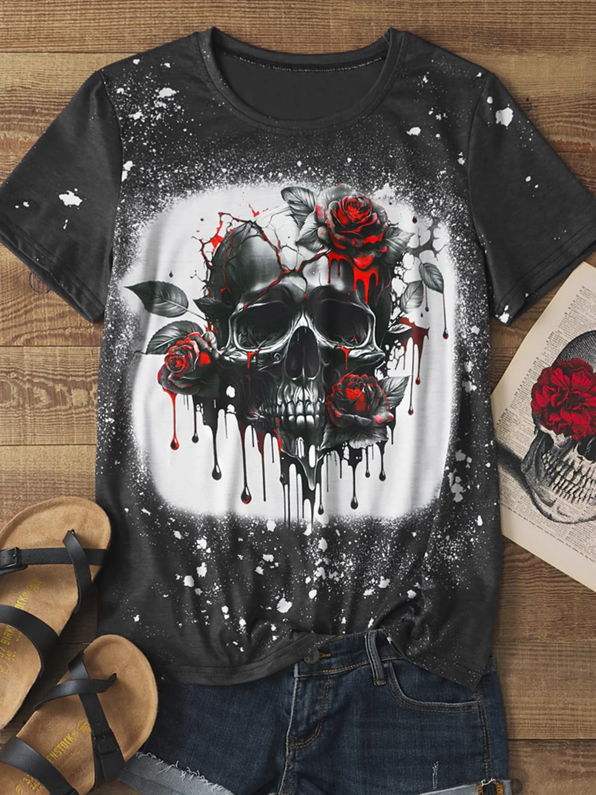2023 Halloween Floral Skull Bleached O-Neck T-Shirt Tee Women Print Short-sleeved Loose StreetwearY2K Clothes Versatile Tops
2023 Halloween Floral Skull Bleached O-Neck T-Shirt Tee Women Print Short-sleeved Loose StreetwearY2K Clothes Versatile Tops