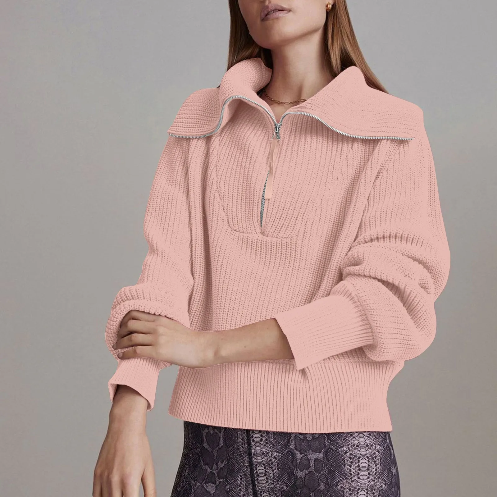 Women's Solid Color Sweater Zipper Wide Neck winter warm knitting sweaters Fashion Casual Top Versatile Casual Pullover Sweater
Women's Solid Color Sweater Zipper Wide Neck winter warm knitting sweaters Fashion Casual Top Versatile Casual Pullover Sweater