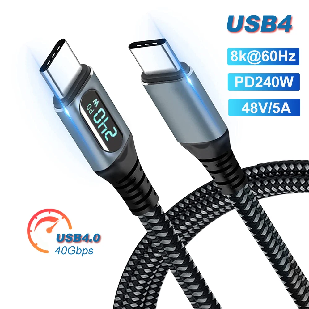 

Thunderbolt 4 USB 4.0 Data Cable Type C to Type C PD 240W Fast Charging 40Gbps 8K@60Hz Cable for Macbook Laptop Cellphone Wire