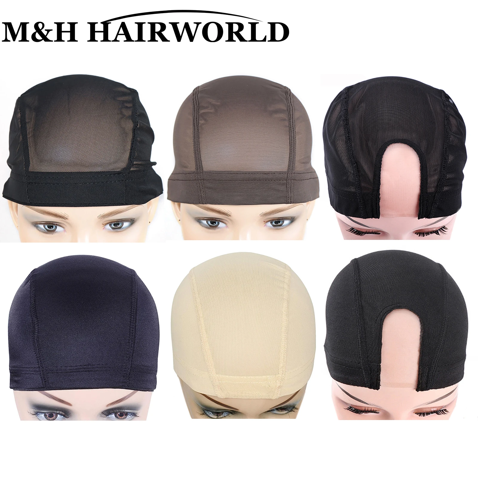

5PCS Mesh Dome Wig Caps for Making Wig U Part Mono Dome Wig Cap With Elastic Band Stretch Breathable Spandex Black Weaving Cap