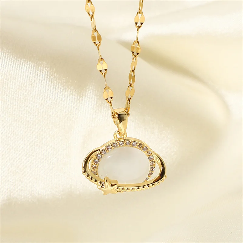 YW GAIRU Romantic 18K Gold Planet Earth Opal Pendant Stainless Steel Water Wave Chain Necklace Cute Elegant Jewelry Kawaii Gift
YW GAIRU Romantic 18K Gold Planet Earth Opal Pendant Stainless Steel Water Wave Chain Necklace Cute Elegant Jewelry Kawaii Gift