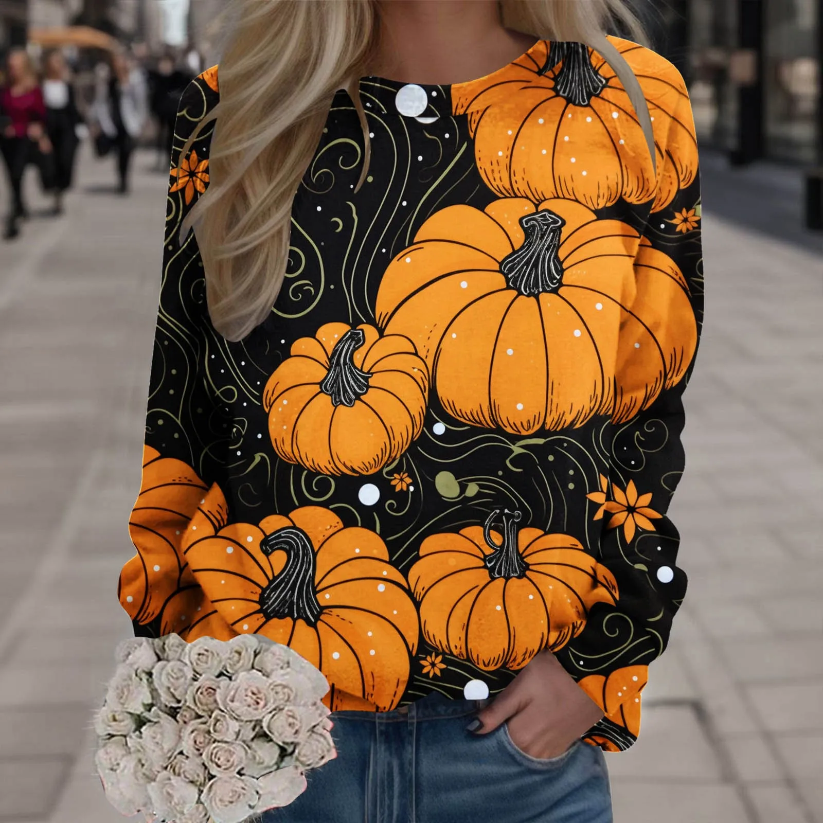 Halloween jack-o'-lantern Print Women Hooded Less Sweatshirt Tops O Neck Hoodies Pullover Tops Gothic Casual Long Sleeve Fleece
Halloween jack-o'-lantern Print Women Hooded Less Sweatshirt Tops O Neck Hoodies Pullover Tops Gothic Casual Long Sleeve Fleece