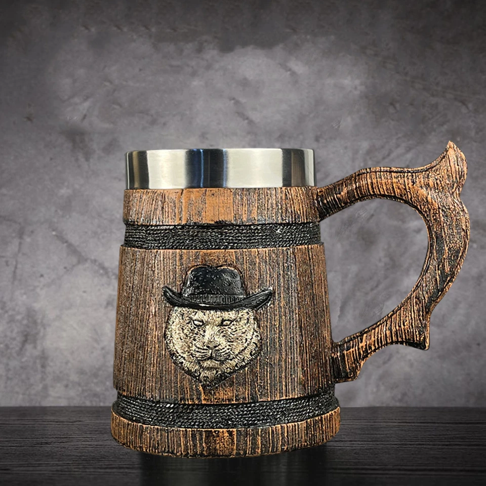 580ml Viking Imitation Wood Stainless Steel Beer Mug Large Resin Creative Retro Coffee Cup Original Mugs Gift for Men
580ml Viking Imitation Wood Stainless Steel Beer Mug Large Resin Creative Retro Coffee Cup Original Mugs Gift for Men