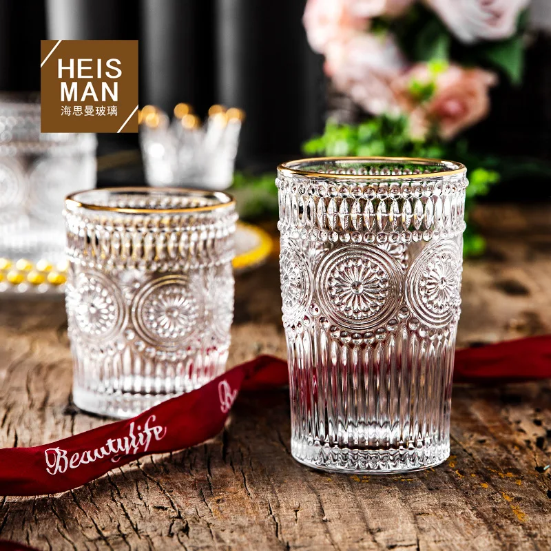 European Vintage Embossed Glass Cup Round Phnom Penh Sun Flower Water Cup Restaurant Cold Drink Cup with Gift Cup
European Vintage Embossed Glass Cup Round Phnom Penh Sun Flower Water Cup Restaurant Cold Drink Cup with Gift Cup