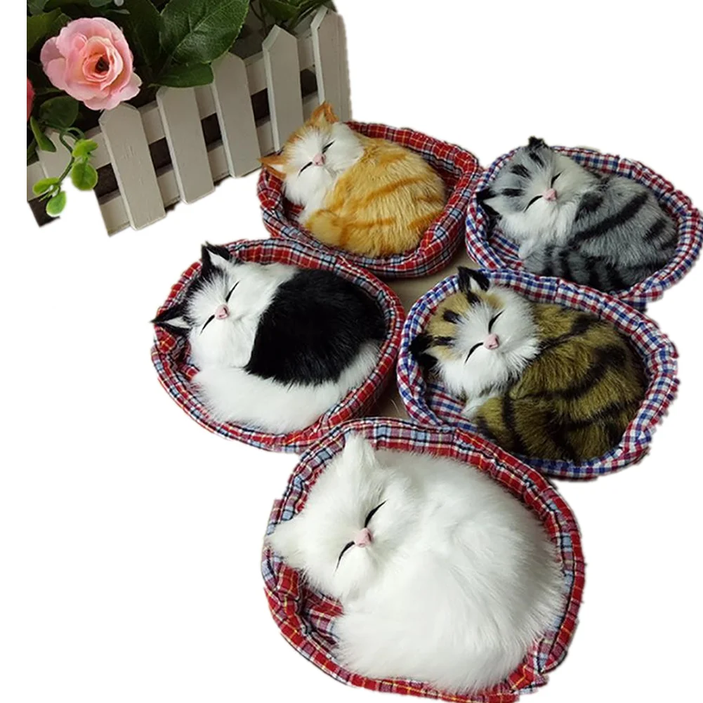 

Cute Simulation Sounding Sleeping Cat Plush Toy with Nest Ornaments Crafts for Kids Children Favorite Birthday Christmas Gift
