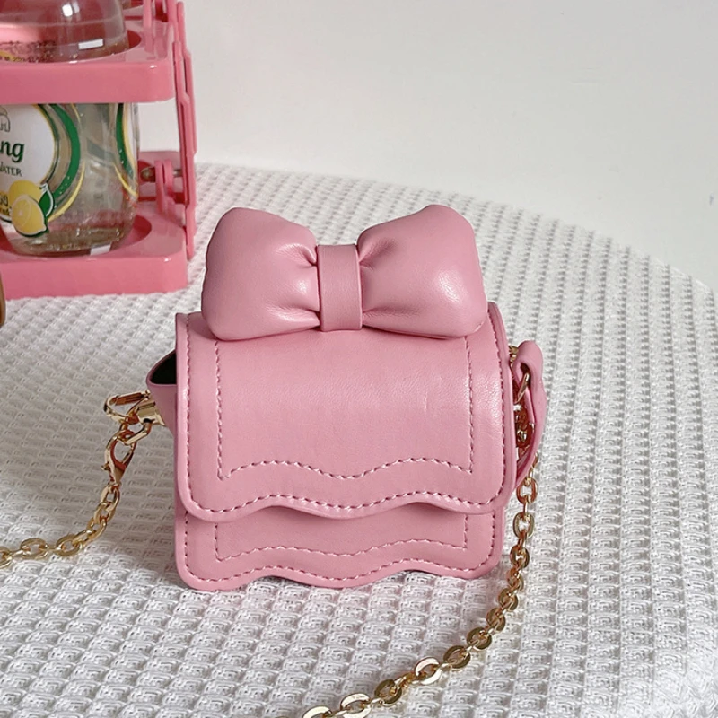 

Cute Bowknot Girls Chain Crossbody Bag Pu Leather Children's Shoulder Bag Portable Kids Flap Bag Small Square Handbag Coin Purse