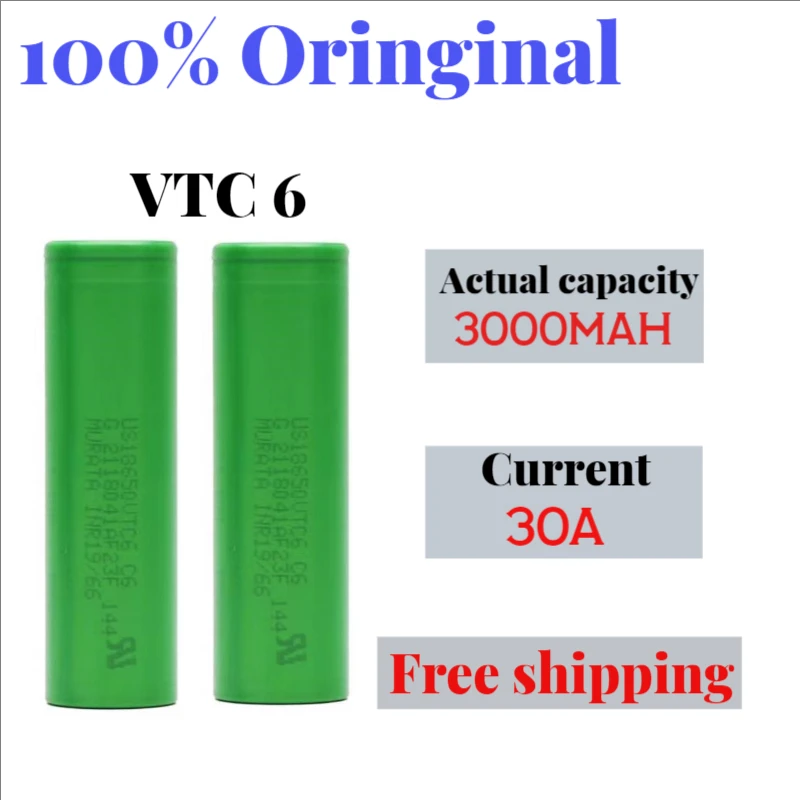 

VTC6 18650 3000mAh Battery 3.7V30A High Discharge 18650 Rechargeable Batteries for US18650VTC6 Flashlight Tools Battery