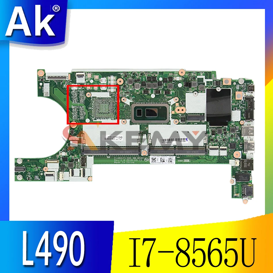 

For Lenovo Thinkpad L490 L590 Laptop Motherboard FL490 FL590 NM-B931 With CPU I7-8565U DDR4 100% Working 02DM144