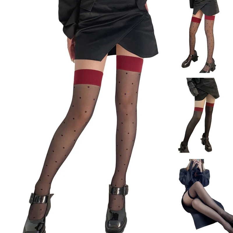 Женские шелковистые высокие чулки в горошек с цветными блоками T8NB
Женские шелковистые высокие чулки в горошек с цветными блоками T8NB