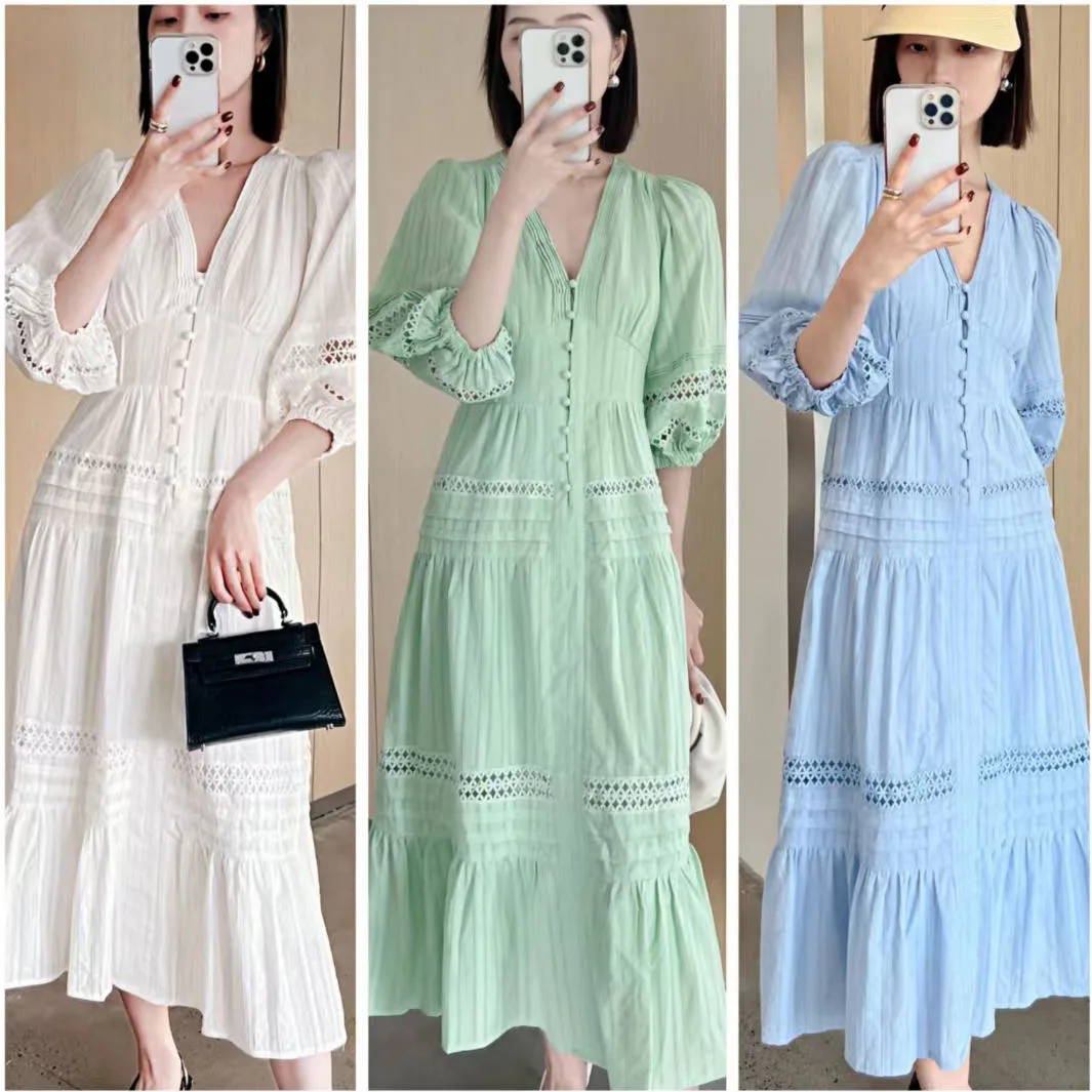 2023 A HIgh Quality Women French Style Leisure Vestido Cotton Lace Puff Sleeve Pullover Blouse Baggy Top V Neck Hollow Out Dress
2023 A HIgh Quality Women French Style Leisure Vestido Cotton Lace Puff Sleeve Pullover Blouse Baggy Top V Neck Hollow Out Dress