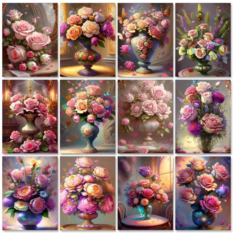 

GATYZTORY Frame Diy Painting By Numbers Kit Flower Rose Picture Drawing Coloring By Numbers For Adults Handicrafts Home Decors