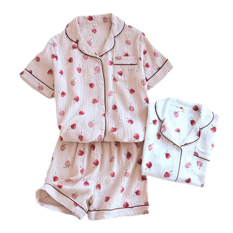 Sleepwear for Ladies Cotton Gauze Short Sleeved Women Pajamas Set Loose Comfy Lapel Kawaii Pajama 2 Piece Set Summer Home Wear
Sleepwear for Ladies Cotton Gauze Short Sleeved Women Pajamas Set Loose Comfy Lapel Kawaii Pajama 2 Piece Set Summer Home Wear