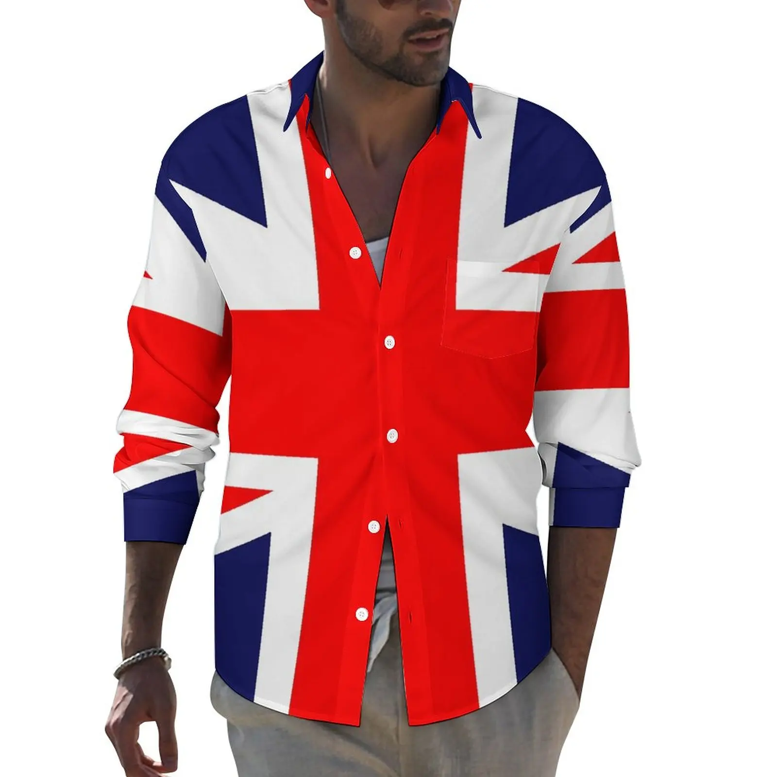 Great British Flag Shirt Spring Flags Print Casual Shirts Male Fashion Blouses Long Sleeve Custom Funny Tops Large Size 
Great British Flag Shirt Spring Flags Print Casual Shirts Male Fashion Blouses Long Sleeve Custom Funny Tops Large Size
