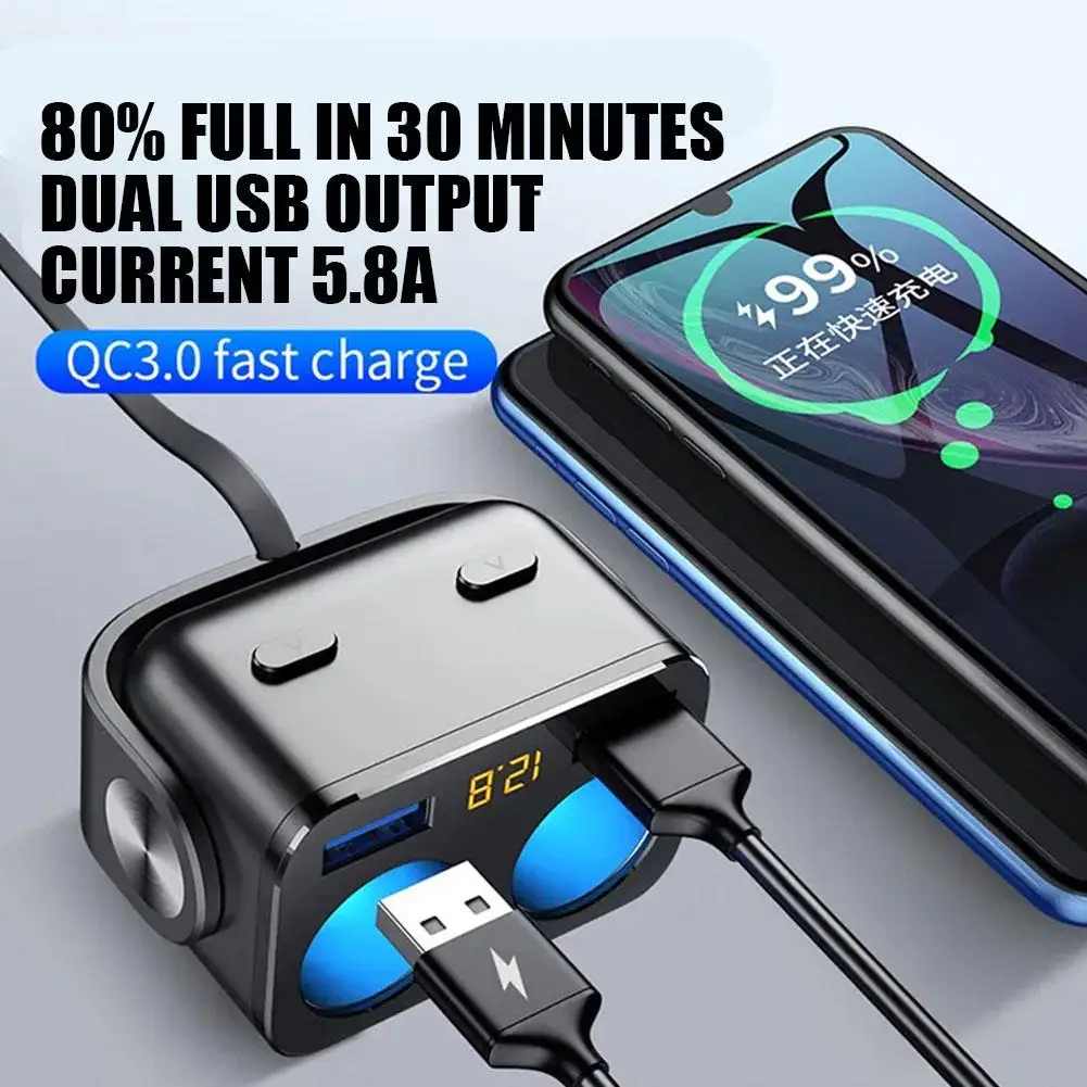 

QC3.0 Car Charger 12V 24V Auto Cigarette Lighter Socket Splitter for Mobile Phone Quick Charging Dual USB Sockets Accessori T8T2