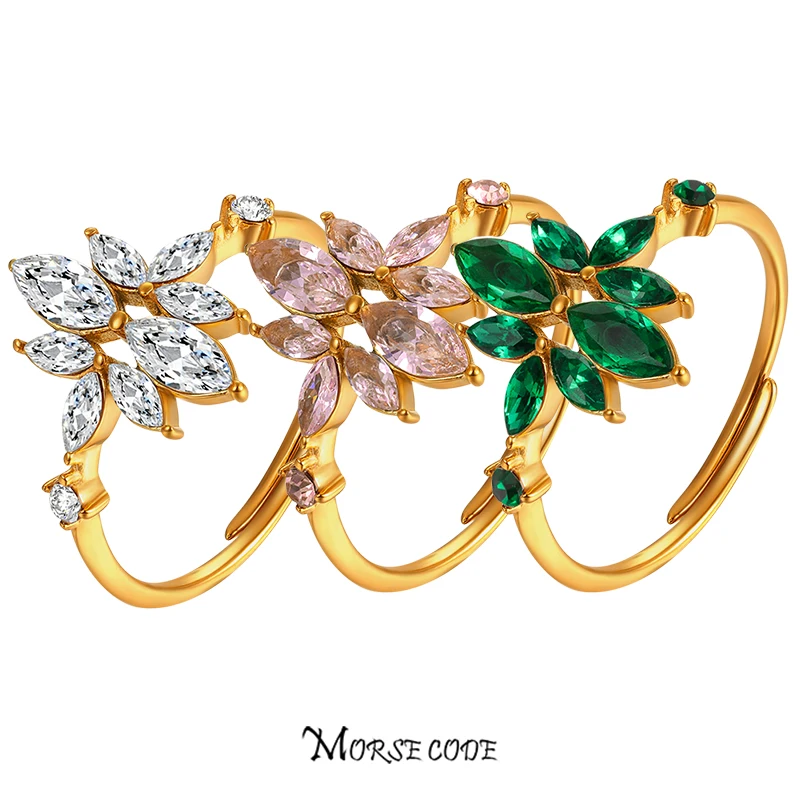 MORSE CODE Stainless Steel Never Fade Colorful Zircon Flower Rings Women Geometric Open Adjustable Finger Ring Jewelry Gifts
MORSE CODE Stainless Steel Never Fade Colorful Zircon Flower Rings Women Geometric Open Adjustable Finger Ring Jewelry Gifts