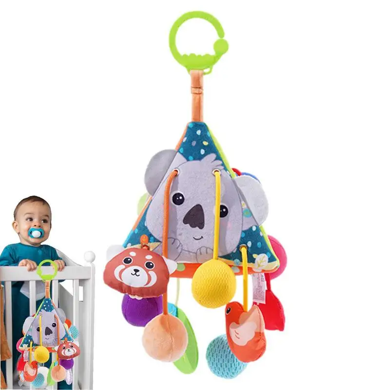 

Stroller Arch Toy Triangle Pull String Sensory Toy Hang Rattle Toys With Bell Inside Stroller Toy With Hanger Soft Plush Toys