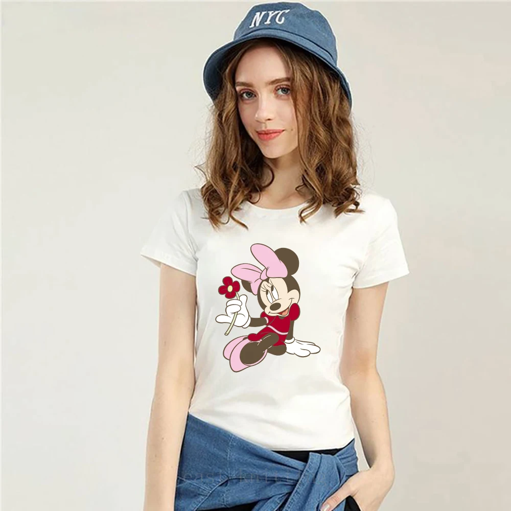 Рубашка для влюбленных с Минни Маус, Женская Эстетическая одежда, милый топ с круглым вырезом в стиле Харадзюку, женская летняя повседневна... 
Рубашка для влюбленных с Минни Маус, Женская Эстетическая одежда, милый топ с круглым вырезом в стиле Харадзюку, женская летняя повседневна...