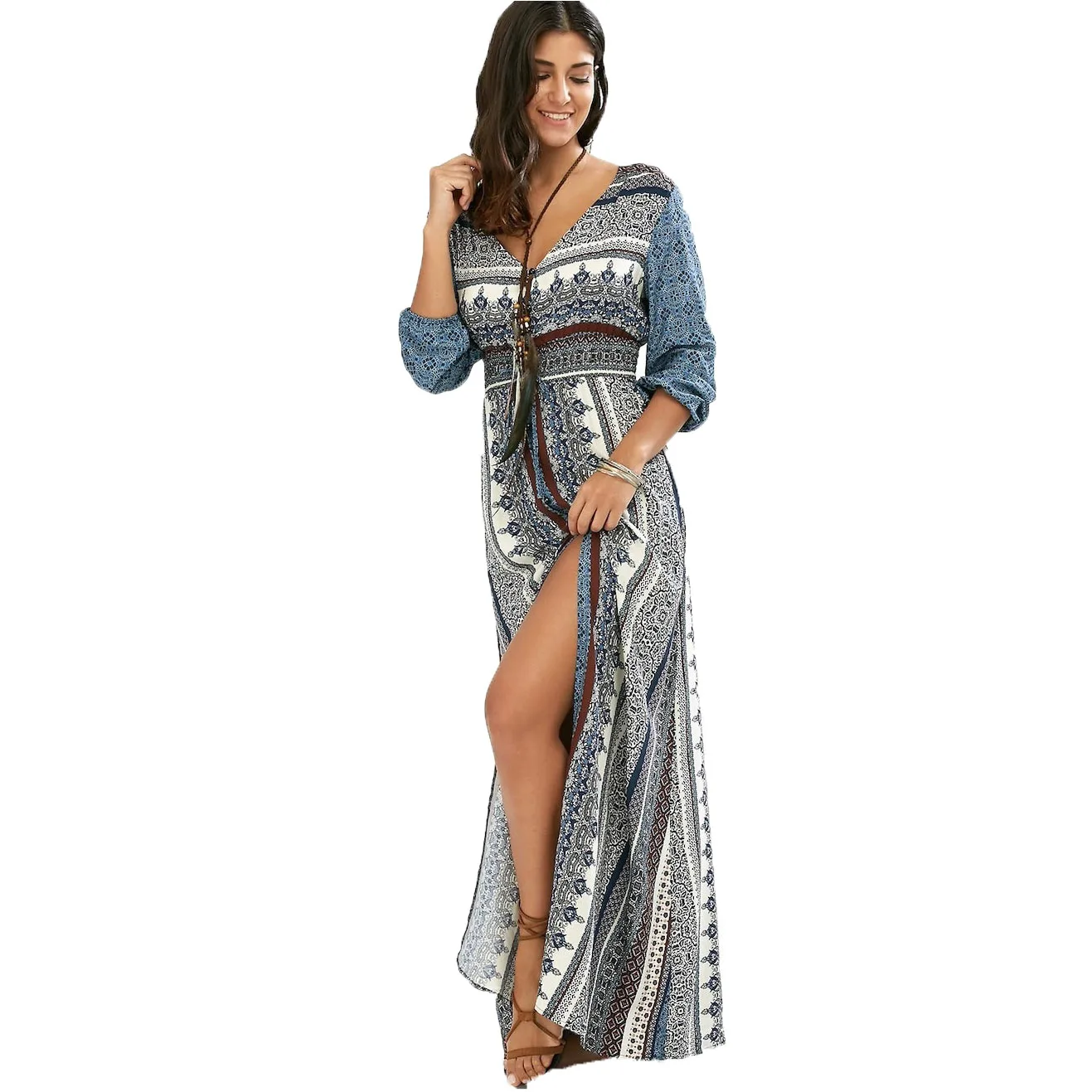 Длинный женский комбинезон из полиэстера с V-образным вырезом и длинным рукавом 
Длинный женский комбинезон из полиэстера с V-образным вырезом и длинным рукавом