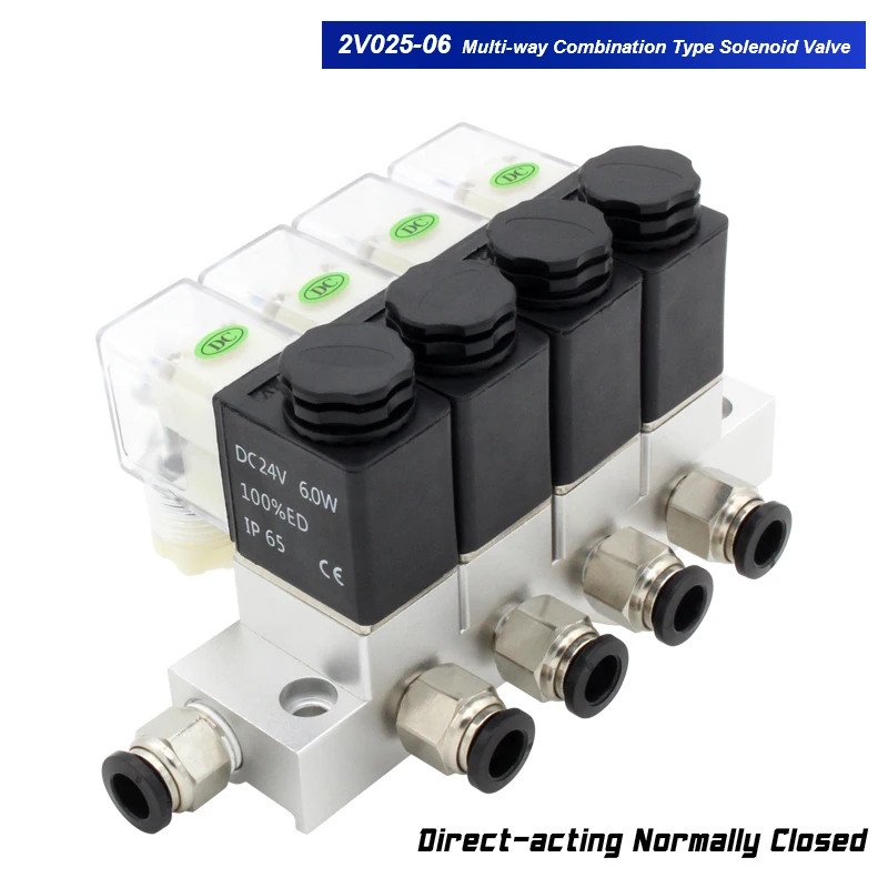 

Pneumatic Electric Solenoid Valve Normally Closed 2V025-06 AC220V DC12V24V multi-way combination type valve air magnetic valve