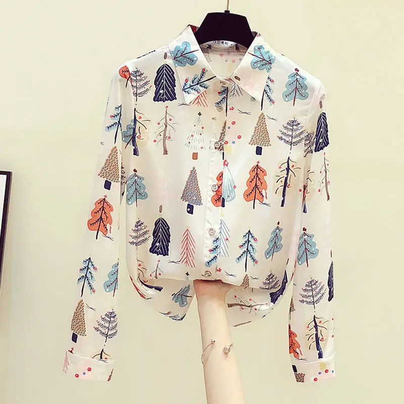 Spring and autumn temperament western style printed shirt women casual all-match POLO collar chiffon top
Spring and autumn temperament western style printed shirt women casual all-match POLO collar chiffon top