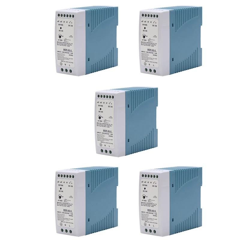 5X MDR-60 5V 60W Din Rail Power Supply Ac-Dc Driver Voltage Regulator Power Suply 110V 220V
5X MDR-60 5V 60W Din Rail Power Supply Ac-Dc Driver Voltage Regulator Power Suply 110V 220V