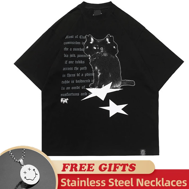 2023 New Black Cats Prints Streetwear Tshirt Graphic T Shirt Oversized Men Cotton T-Shirt Hip Hop Loose Tops Tees Black White
2023 New Black Cats Prints Streetwear Tshirt Graphic T Shirt Oversized Men Cotton T-Shirt Hip Hop Loose Tops Tees Black White