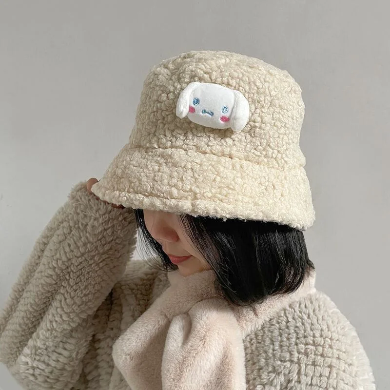 

Kawaii Sanrio Plush Hat Cute Kuromi My Melody Cinnamoroll Cartoon Warm Keeping Versatile Fisherman Hat Plush Toy for Girls Gift