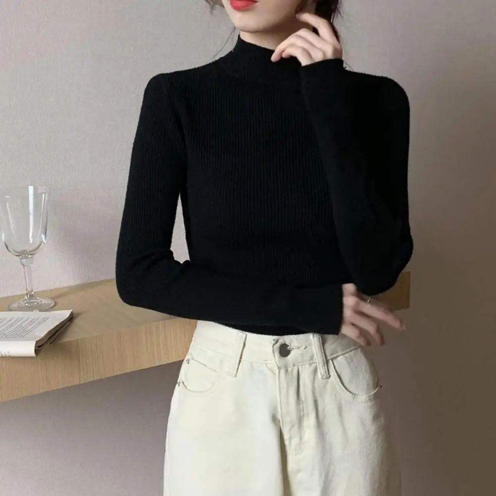 

Women Bottoming Shirt Long Sleeve Knitwear Dressing Pure Color Stretch Sweater Women Sweater for Daily Wear
