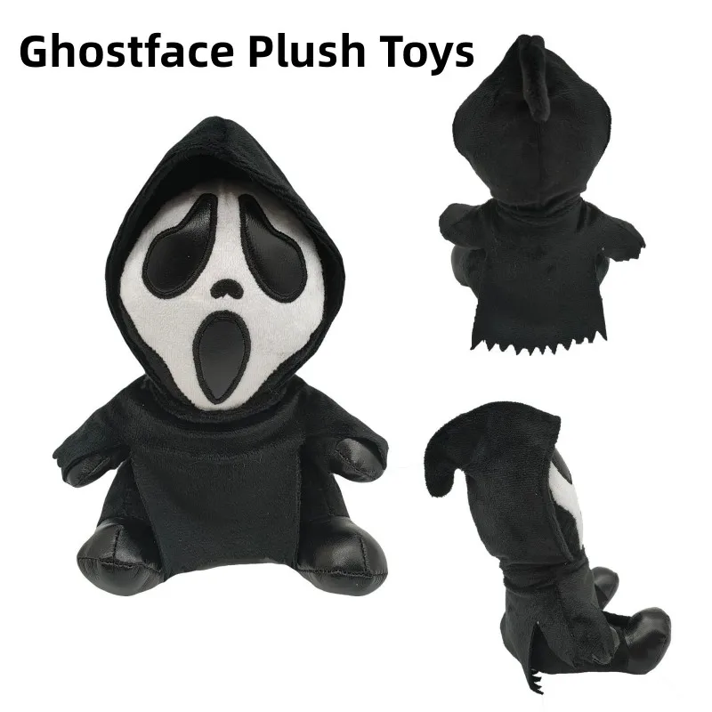 

Плюшевая игрушка Ghostface, мультяшная игра, Черная мягкая плюшевая кукла, персонаж фильма, жнец, ужас, крик, призрак, подарок для детей на Хэллоу...